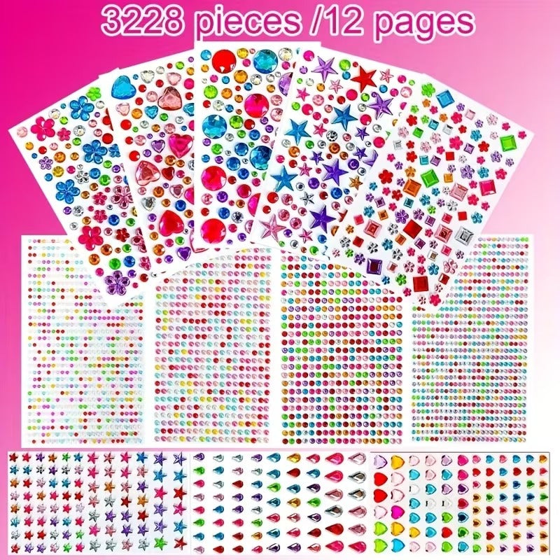 12-Sleeve Colourful Crystal Sticker Set