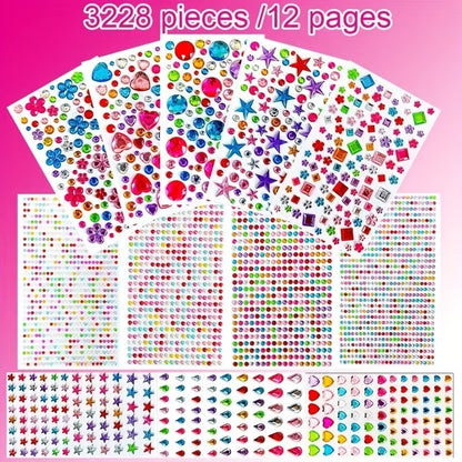 12-Sleeve Colourful Crystal Sticker Set